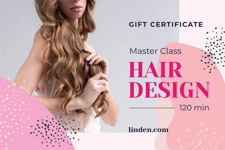 Beauty Studio Ad with Woman with Long Hair Gift Certificate Tasarım Şablonu