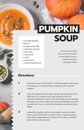 Pumpkin Soup Dish Recipe Card Modelo de Design
