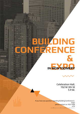 Building Conference Announcement with Modern Skyscrapers Poster Design Template