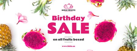 Birthday Sale Exotic Fruits on White Facebook cover Design Template