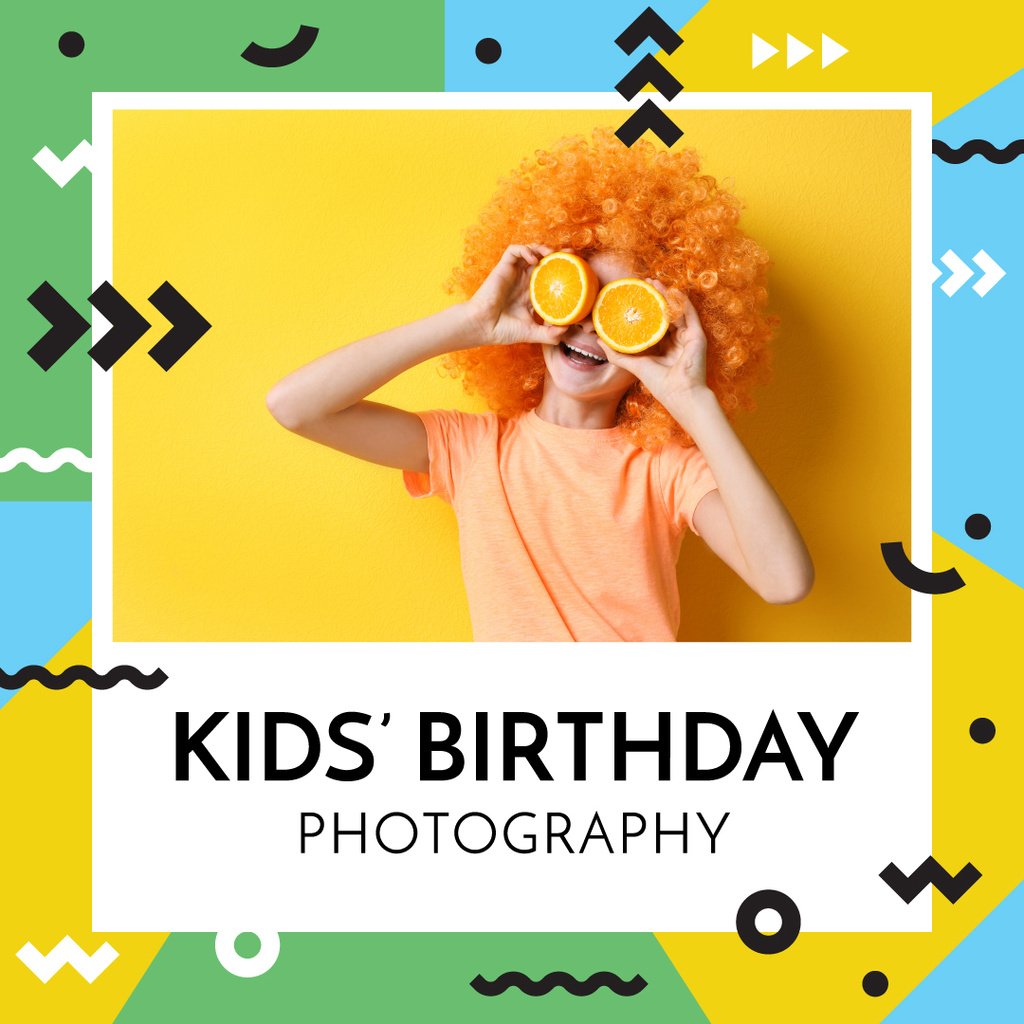 Kid holding oranges for Birthday Photography Instagram AD – шаблон для дизайну