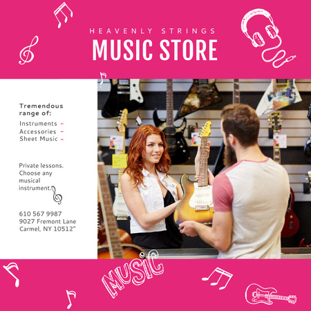 Man buying Guitar in Music Store Instagram Modelo de Design
