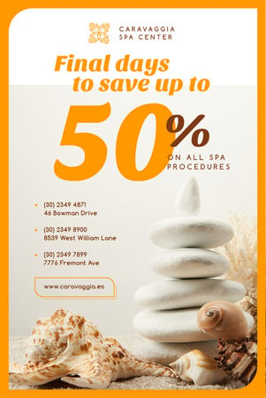 Spa Center Ad with Zen Stones and Shells Pinterest tervezősablon