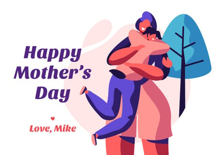Mother's Day Greeting with Hugging Mother and Daughter Card Design Template