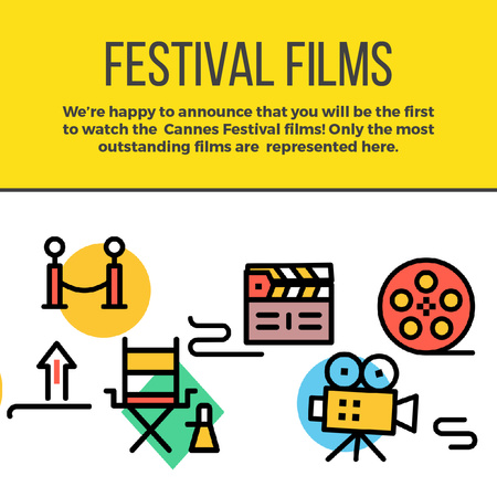 Movie festival Announcement with Film icons Animated Post tervezősablon