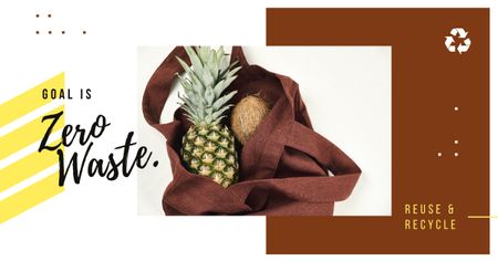 Zero Waste Concept Pineapple and Coconut in Textile Bag Facebook AD Design Template