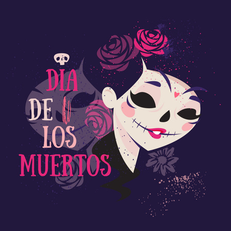 Girl in Dia de los muertos mask Instagram tervezősablon