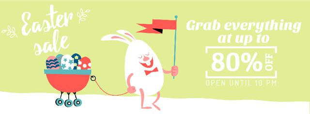 Easter Promotion Bunny Carrying Colored Eggs Facebook Video cover Design Template