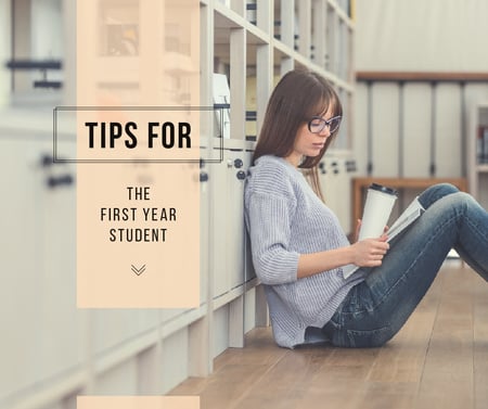 Education Tips Girl Reading in Library Facebook Design Template