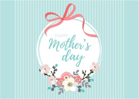 Happy Mother's Day with Flowers and Ribbon Postcard Design Template