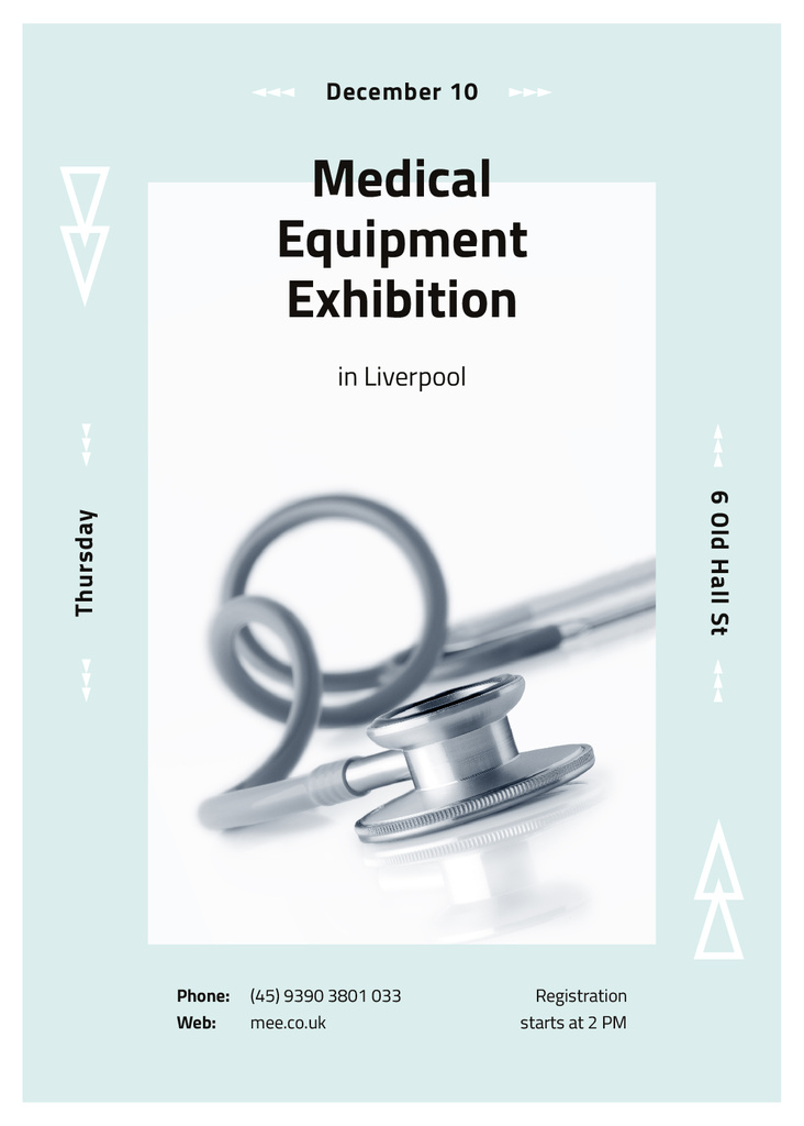 Medical Equipment Exhibition Announcement with Stethoscope Invitation Modelo de Design