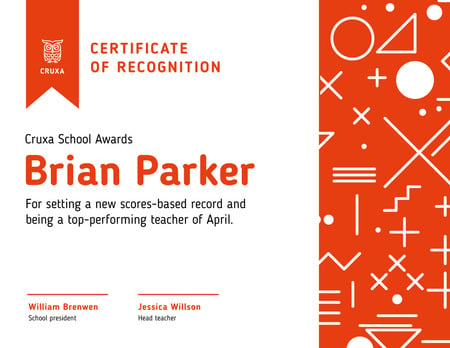 Plantilla de diseño de Best Teacher Recognition in red Certificate 