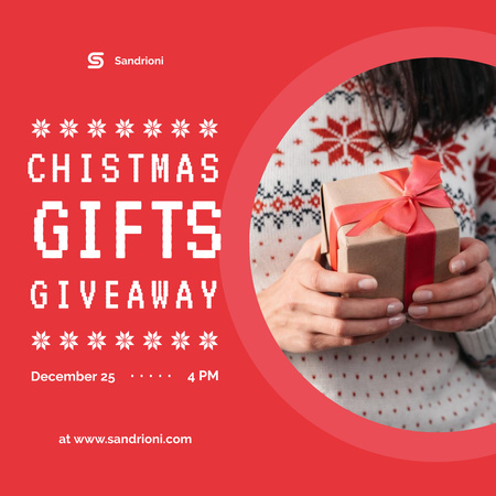 Christmas Giveaway Woman Holding Gift Box Instagram Design Template