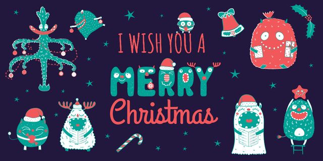 Template di design Christmas Greeting with Funny Monsters Twitter