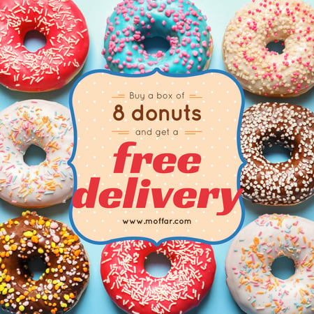 Donut Day Delivery Offer with Delicious glazed donuts Instagram tervezősablon