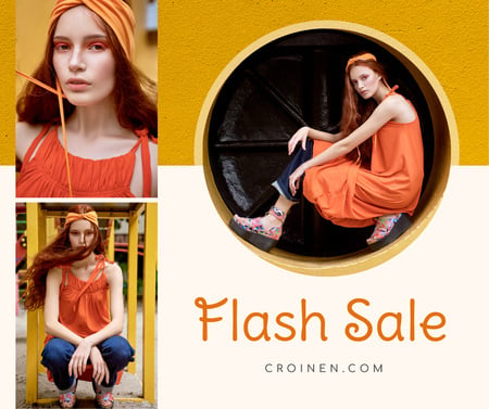 Fashion Sale stylish Woman in Orange Facebook Modelo de Design