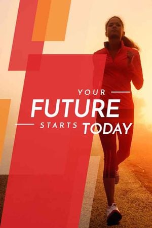Inspirational quote with running young woman Tumblr Design Template