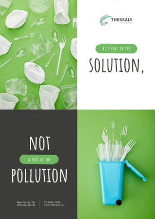 Ontwerpsjabloon van Poster van Plastic Waste Concept Disposable Tableware