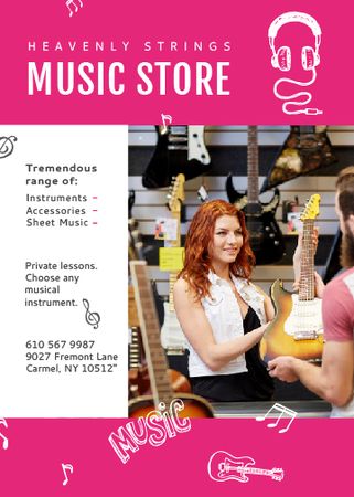 Music Store Ad Woman Selling Guitar Flayer Design Template