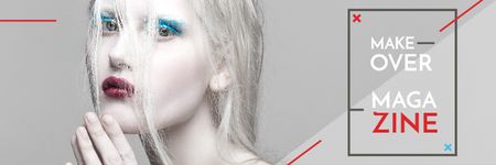 Fashion Magazine Ad with Girl in White Makeup Email header Tasarım Şablonu