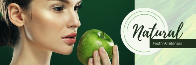 Teeth Whitening with Woman holding Green Apple Email header Tasarım Şablonu