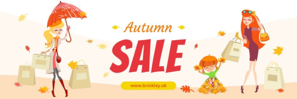 Autumn Sale Ad Women with Shopping Bags Email header Design Template