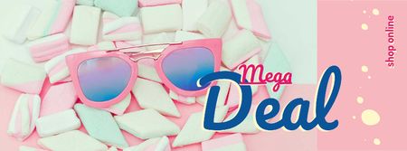 Plantilla de diseño de Shop Offer with pink Sunglasses and Marshmallows Facebook cover 