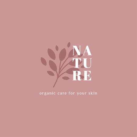 Skincare Ad with Plant Leaves in Pink Logo Tasarım Şablonu