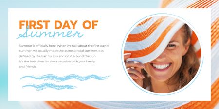 First Day of Summer with Beautiful Woman in Hat Image Design Template