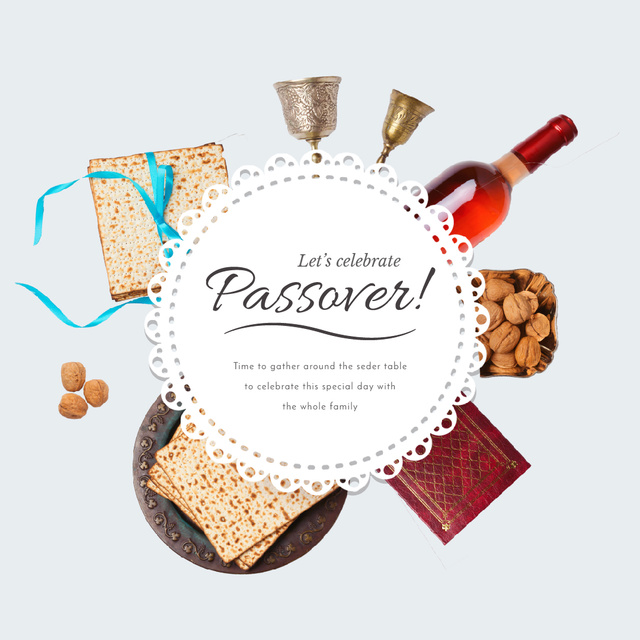 Happy Passover with Dinner Table Frame Animated Post Design Template