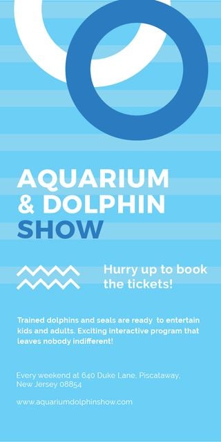 Aquarium Dolphin show invitation in blue Graphic Design Template