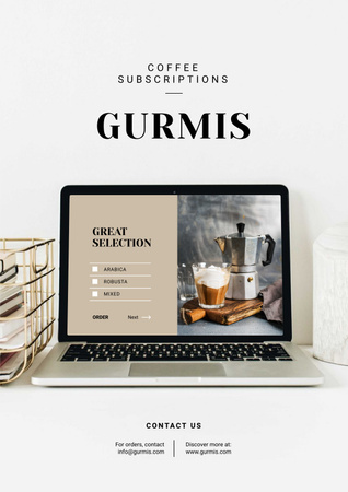 Coffee Subscription service on laptop Poster Modelo de Design