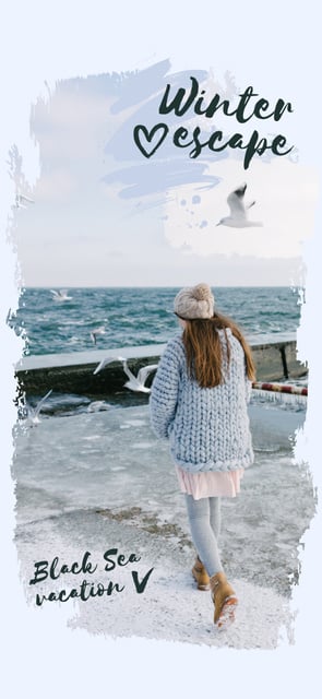 Designvorlage Girl in Chunky Sweater by the Sea für Snapchat Geofilter