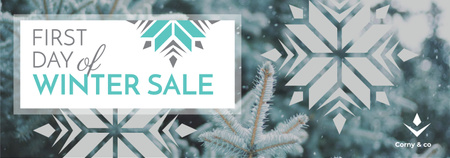 Designvorlage First day of Winter sale with frozen fir für Tumblr