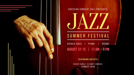 Jazz Festival Musician playing double bass FB event cover Design Template