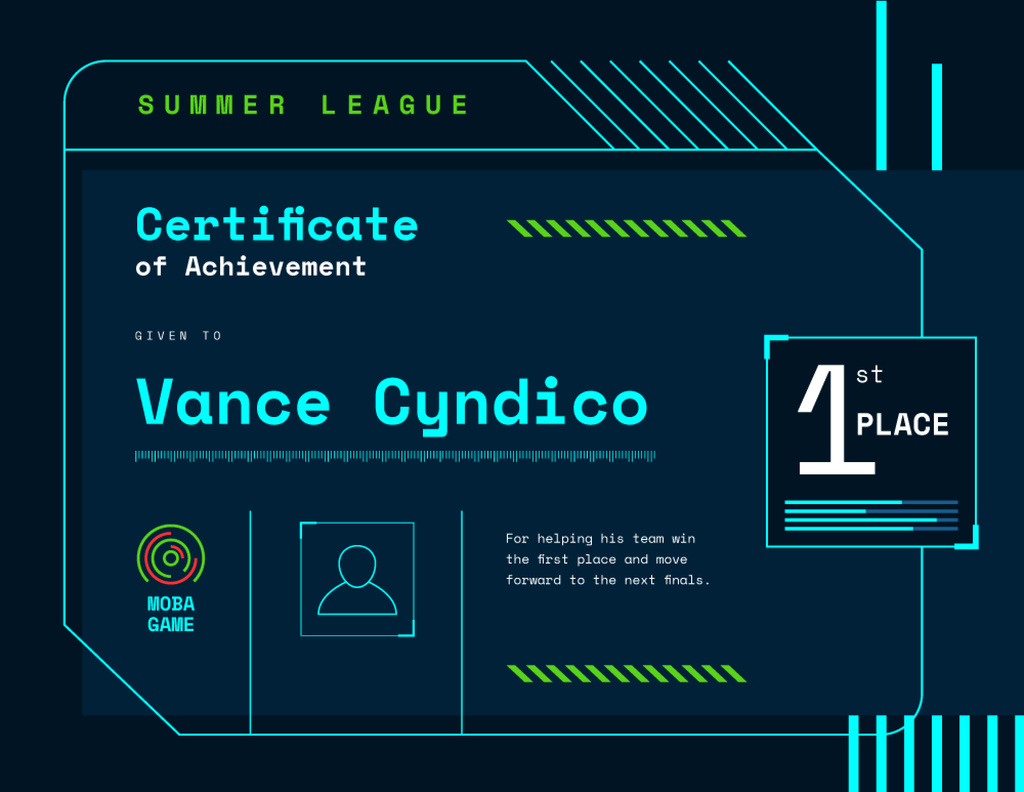 Template di design VR game Duel Achievement confirmation Certificate