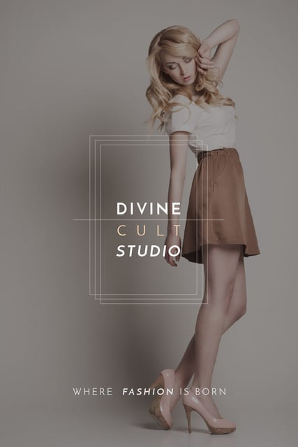 Fashion Studio Ad Blonde Woman in Casual Clothes Tumblr Πρότυπο σχεδίασης
