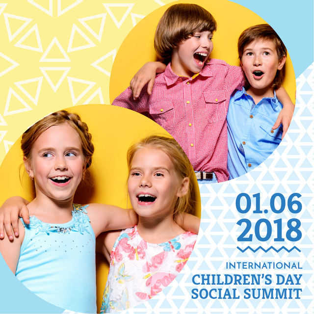 Children's Day social summit with happy kids Instagram AD Πρότυπο σχεδίασης
