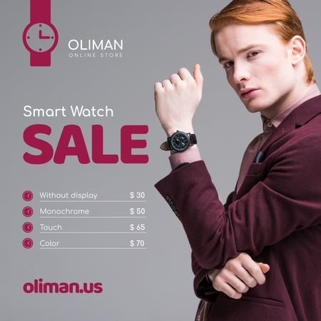 Man Wearing Smart Watch Instagram Tasarım Şablonu