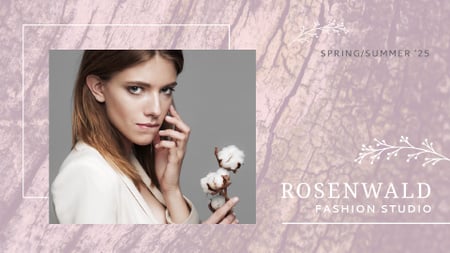 Fashion Ad Attractive Woman with Cotton Flower in Pink Full HD video Šablona návrhu