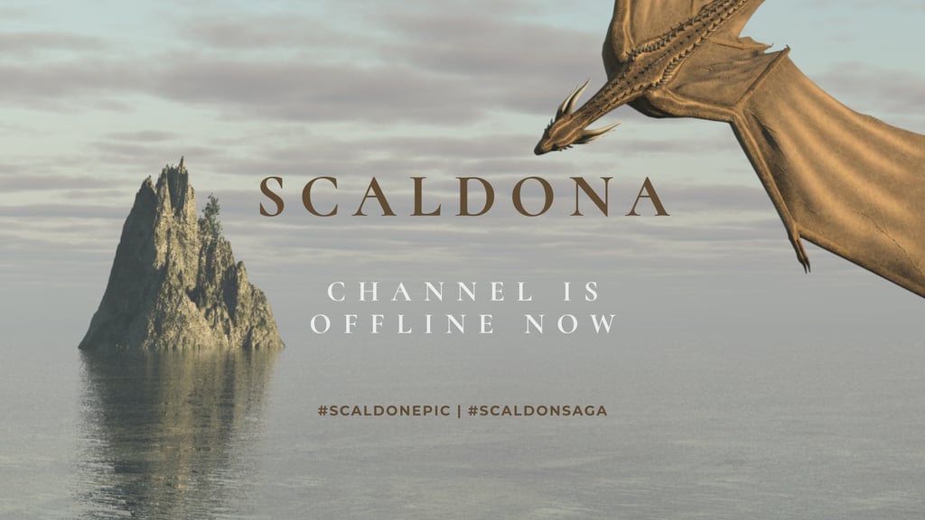 Dragon flying over small Island in Sea Twitch Offline Banner Design Template