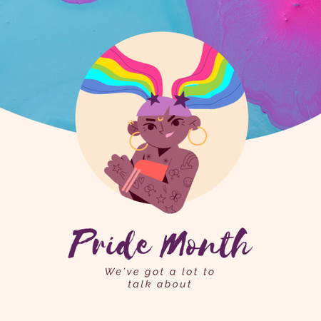 Pride Month with Confident lgbt girl with Rainbow Hair Animated Post Design Template