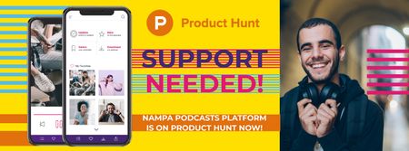 Designvorlage Product Hunt Campaign with Man Wearing Headphones für Facebook cover