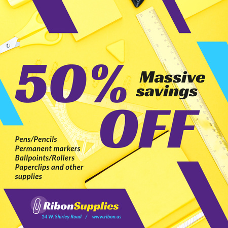 Office Supplies Offer Stationery in Yellow Instagram Design Template