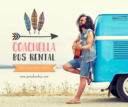 Coachella bus rental with Man by van Facebook Design Template