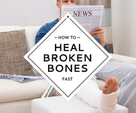 Man with broken bones sitting on sofa reading newspaper Medium Rectangle Šablona návrhu