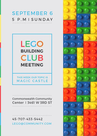 Lego Building Club meeting Constructor Bricks Invitation Design Template