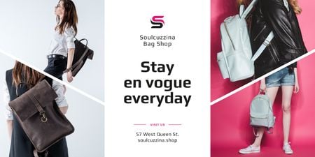 Bag Store Promotion with Woman Carrying Backpack Twitter tervezősablon