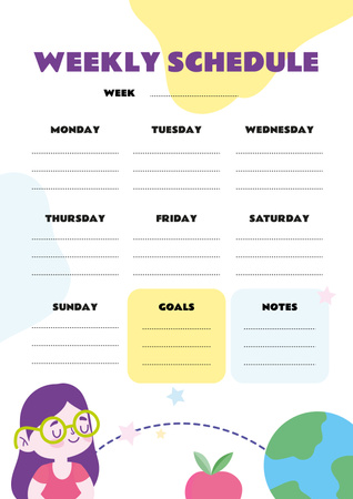 Template di design Weekly Schedule with Girl and Globe Schedule Planner