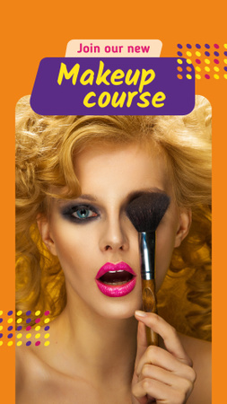 Makeup Course Ad Attractive Woman holding Brush Instagram Story tervezősablon
